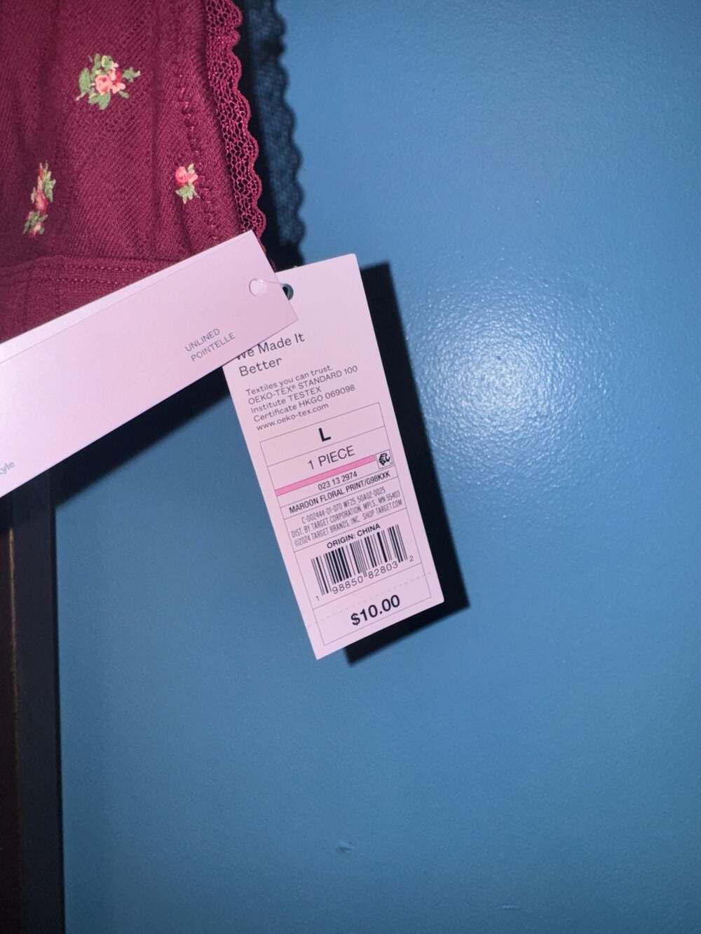 Wild Fable Women's Unlined Pointelle Triangle Bralette in Maroon Floral Print - Picture 4 of 4